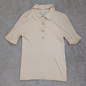 Banana Republic Merino Wool Ribbed Collared Sweater Short Sleeve Retro Cream M